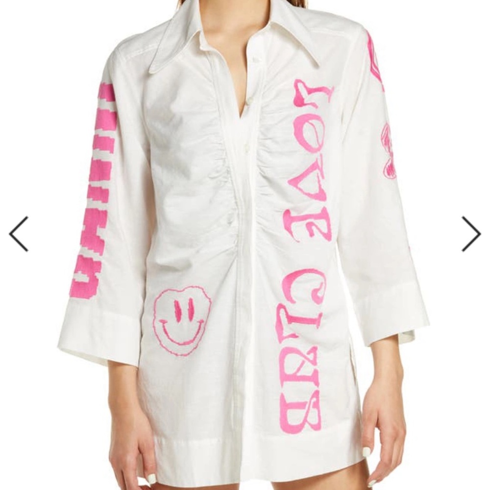 Ganni Love Club Linen Pink stitching cover up SZ 36